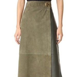 Tibi Suede Leather Midi Skirt - Loden Green